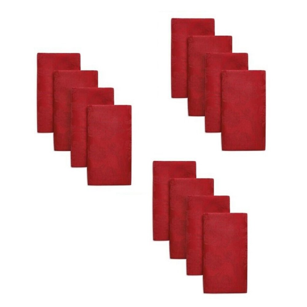 3 brand new 4-piece Sets of RED 65% Cotton 17" Sq Damask Fabric Napkins